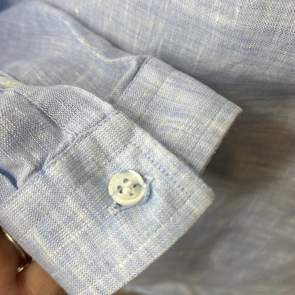 Alain Figaret Light Blue Linen Button Down Blouse Size 36/S - Picture 7 of 10